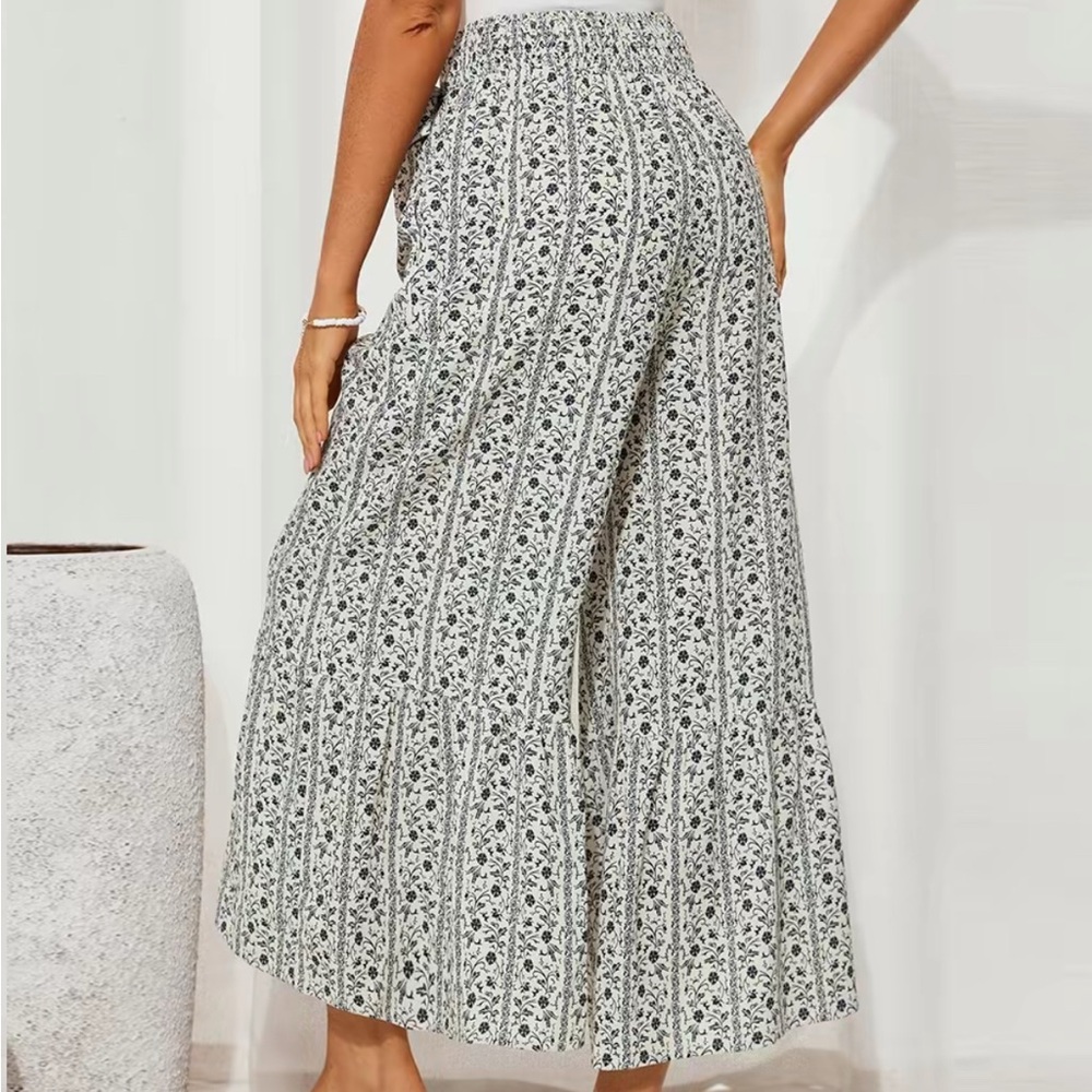 Grace Karin Black and White Patterned Wide-Leg Pants